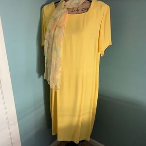 Betsy's Things Spring Yellow Dress w/scarf Sz 14